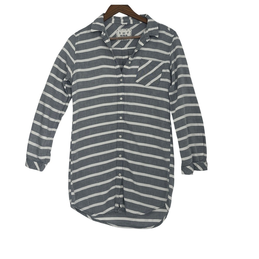 F&F 100% Cotton Sleep Dream Relax Blue White Stripe Button Up Shirt Tunic Fits S